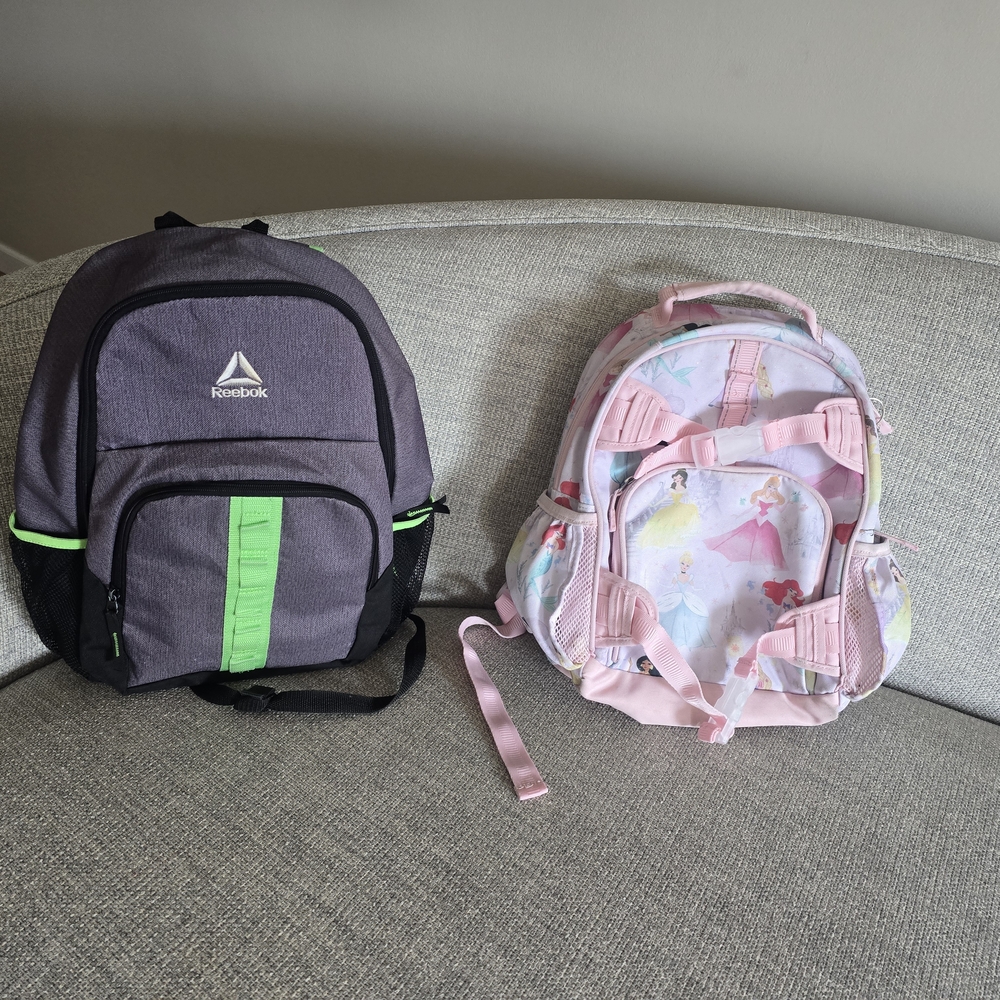 Pottery Barn Gray and Pink Kids Backpack Set
